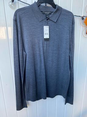 Bloomingdale's Men's Long-Sleeve Polo Sweater - Gray